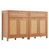 Rattan Cabinet with 4 Doors 2 Drawers Adjustable Shelves Set of 2 Natural