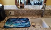 Dolphin in a Starry Sea Dish Drying Mat Absorbent Dish Drying Mat Pad for Kitchen Counter Dish Drainer Mat for Countertop, 14 x 21", Multicolor