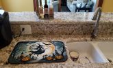 Flying Witch Spooky Halloween Dish Drying Mat Absorbent Dish Drying Mat Pad for Kitchen Counter Dish Drainer Mat for Countertop, 14 x 21", Multicolor