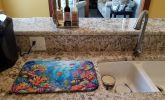 Coral and Fish Dish Drying Mat Absorbent Dish Drying Mat Pad for Kitchen Counter Dish Drainer Mat for Countertop, 14 x 21", Multicolor