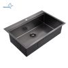 Aqucubic Gunmetal black handmade 16 Gauge 304 Stainless Steel Top Mount Single Bowl Kitchen Sink with ledge