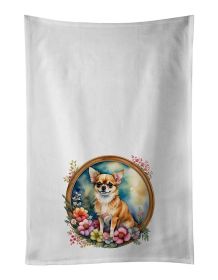 Chihuahua and Flowers Kitchen Towel Set of 2 White Dish Towels Decorative Bathroom Hand towel for Hand, Face, Hair, Yoga, Tea, Dishcloth, 19 X 28" (Default: Default)