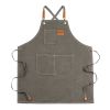 Xemussa Chef Aprons for Men Women with Large Pockets, Cotton Canvas Cross Back Heavy Duty Adjustable Work Apron, Size M to XXL